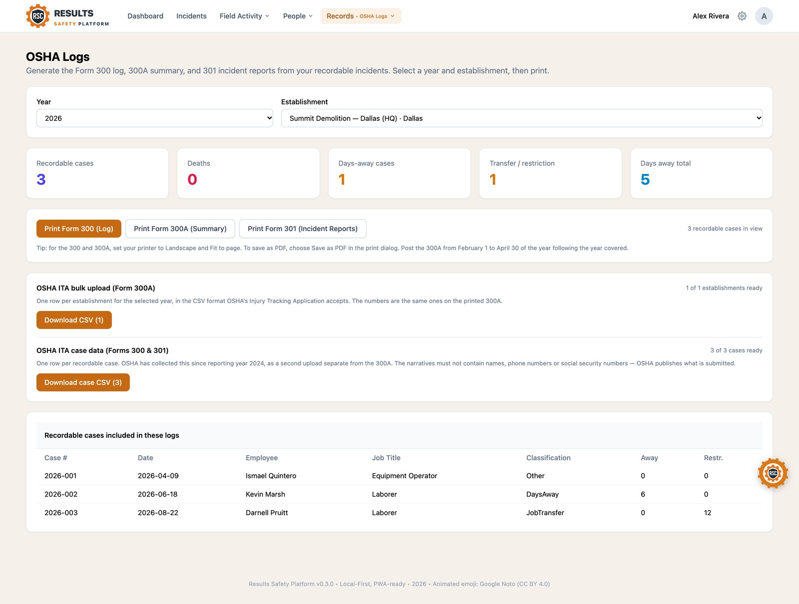 OSHA logs with ITA export ready